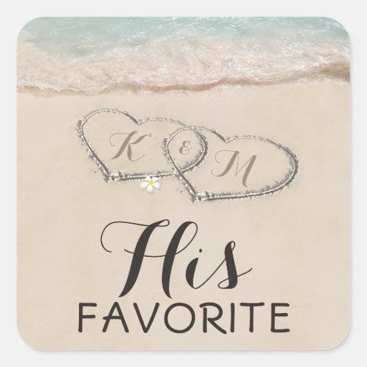 Sticker Carré Tropical Beach Heart Mariage | Son favori (Devant)