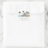 Sticker Carré Tropical Beach Palm Tree Sketch Mariage d'aquarell (Sac)
