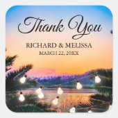 Sticker Carré Tropical Beach Sunset Lights Mariage Merci (Devant)