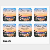 Sticker Carré Tropical Beach Sunset Lights Mariage Merci (Feuille)