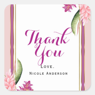 Sticker Carré Tropical Floral Orchidée Faveur de Fête Rose Viole