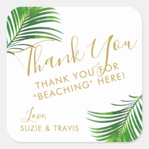 Sticker Carré Tropical Green Palm Feuille Merci Favor