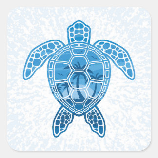Sticker Carré Tropical Island Sea Turtle Design en bleu