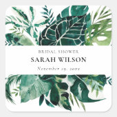 Sticker Carré Tropical Monstera Feuillage Vert Baby Shower  (Devant)