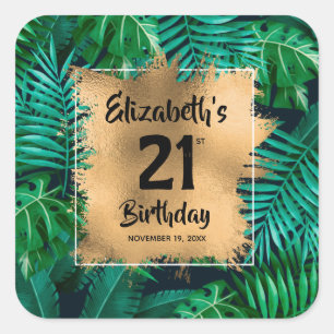 Sticker Carré Tropical Plante Gold 21e anniversaire Personnalis