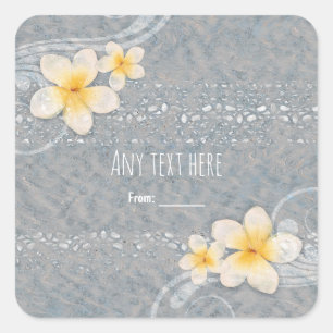 Sticker Carré Tropical Plumeria Fleur Grey Jaune Summer Party