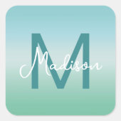 Sticker Carré Tropical Waters Gradient Monogram Name  (Devant)