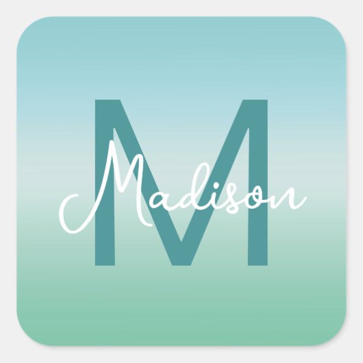 Sticker Carré Tropical Waters Gradient Monogram Name  (Devant)