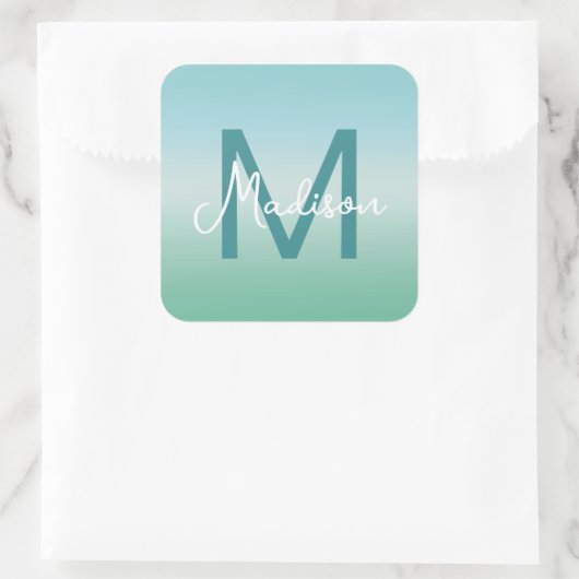 Sticker Carré Tropical Waters Gradient Monogram Name  (Sac)