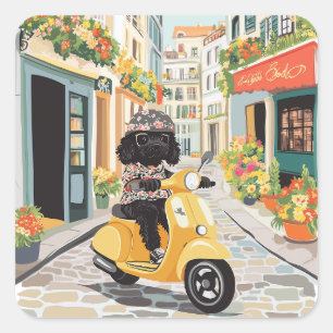 Sticker Carré Trottinette de style doodle noir dans les rues de 