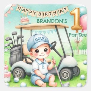 Sticker Carré Trou en un Garçon de golf 1er Par-tee Anniversaire