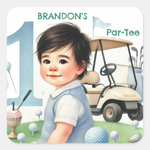 Sticker Carré Trou en un Garçon de golf 1er Par-tee Anniversaire