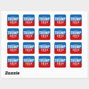 Sticker Carré Trump 2024 Rouge et bleu avec étoiles