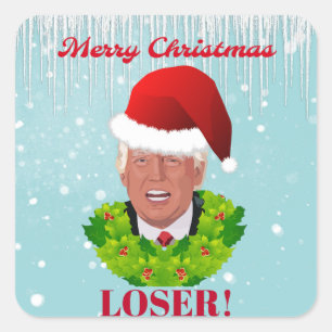 Sticker Carré Trump amusant "Joyeux perdant de Noël"