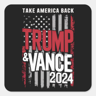 Sticker Carré Trump Vance 2024 Drapeau américain Reprenez l'Amér