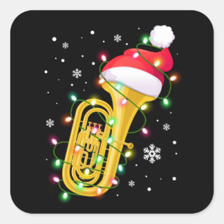 Sticker Carré Tuba Christmas Shirt Funny Marching Band Geek Holi