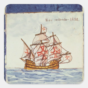 Sticker Carré Tuile d'Azulejos dépeignant un bateau, de Sagres
