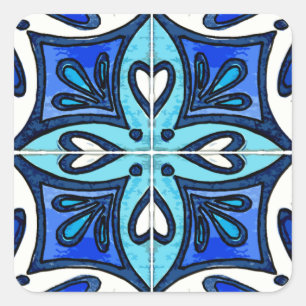 Sticker Carré Tuiles de coeur inspirées par le bleu d'Azulejos