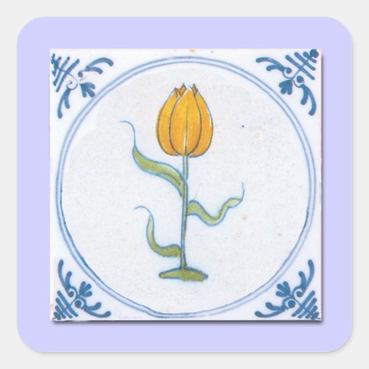 Sticker Carré Tulip Tile Art avec bleu et blanc (Devant)