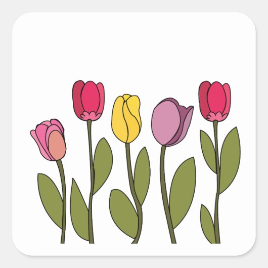 Sticker Carré Tulipe florale colorée (Devant)