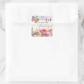 Sticker Carré Tulipes chaudes et citation papillon, Monogramme p (Sac)