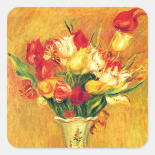 Sticker Carré Tulipes de Pierre Renoir, Impressionnisme Vintage