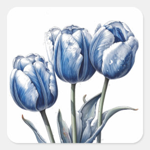 Sticker Carré Tulipes en bleu de Delft