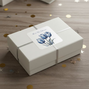 Sticker Carré Tulipes en bleu de Delft, personnalisables