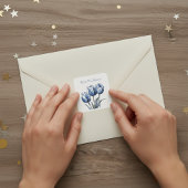 Sticker Carré Tulipes en bleu de Delft, personnalisables