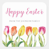 Sticker Carré Tulipes florales roses Chic Joyeuses Pâques (Devant)