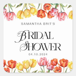 Sticker Carré Tulipes Florales Roses Orange Moderne pour une Mar