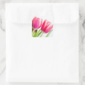 Sticker Carré Tulipes roses avec Feuilles verts (Sac)