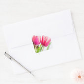 Sticker Carré Tulipes roses avec Feuilles verts (Enveloppe)