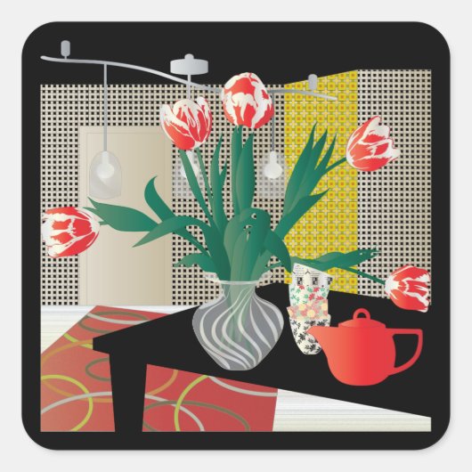Sticker Carré Tulipes rouges (Devant)