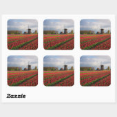 Sticker Carré Tulipes rouges et moulin à vent (Feuille)