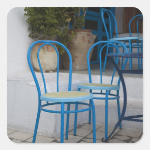 Sticker Carré Tunisie, Sidi Bou Said, chaises de café