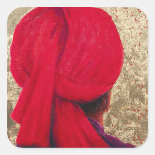 Sticker Carré Turban rouge sur la feuille d'or 2014