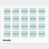Sticker Carré Turq / Aqua Wht Chevron Gray Nom Monogram (Feuille)