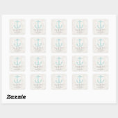 Sticker Carré Turquoise Ancre rustique Enregistrer la date (Feuille)