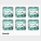 Sticker Carré Turquoise Aqua Green Winter Masquerade & Snowflake (Feuille)