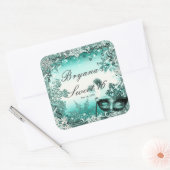 Sticker Carré Turquoise Aqua Green Winter Masquerade & Snowflake (Enveloppe)