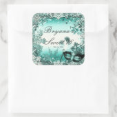 Sticker Carré Turquoise Aqua Green Winter Masquerade & Snowflake (Sac)