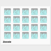 Sticker Carré Turquoise Aqua Silver Éperche Parties scintillant (Feuille)