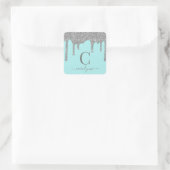 Sticker Carré Turquoise Aqua Silver Éperche Parties scintillant (Sac)