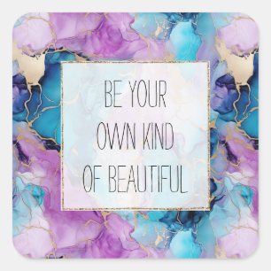 Sticker Carré Turquoise Aqua violet marbre or