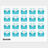 Sticker Carré Turquoise, Argent Coeurs Amour Mariage Faveur (Feuille)