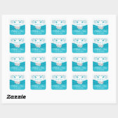 Sticker Carré Turquoise, Argent Coeurs Amour Mariage Faveur (Feuille)