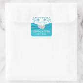 Sticker Carré Turquoise, Argent Coeurs Amour Mariage Faveur (Sac)