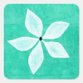 Sticker Carré Turquoise avec fleur blanche (Devant)