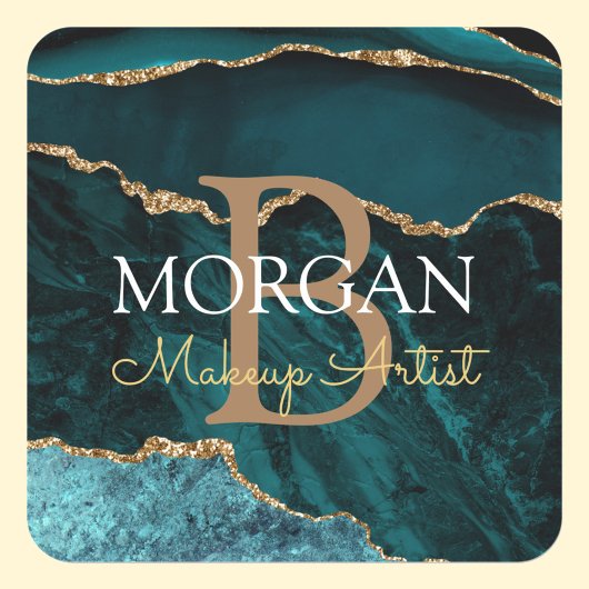 Sticker Carré Turquoise Black Gold Agate do-it-yourself Nom Mono